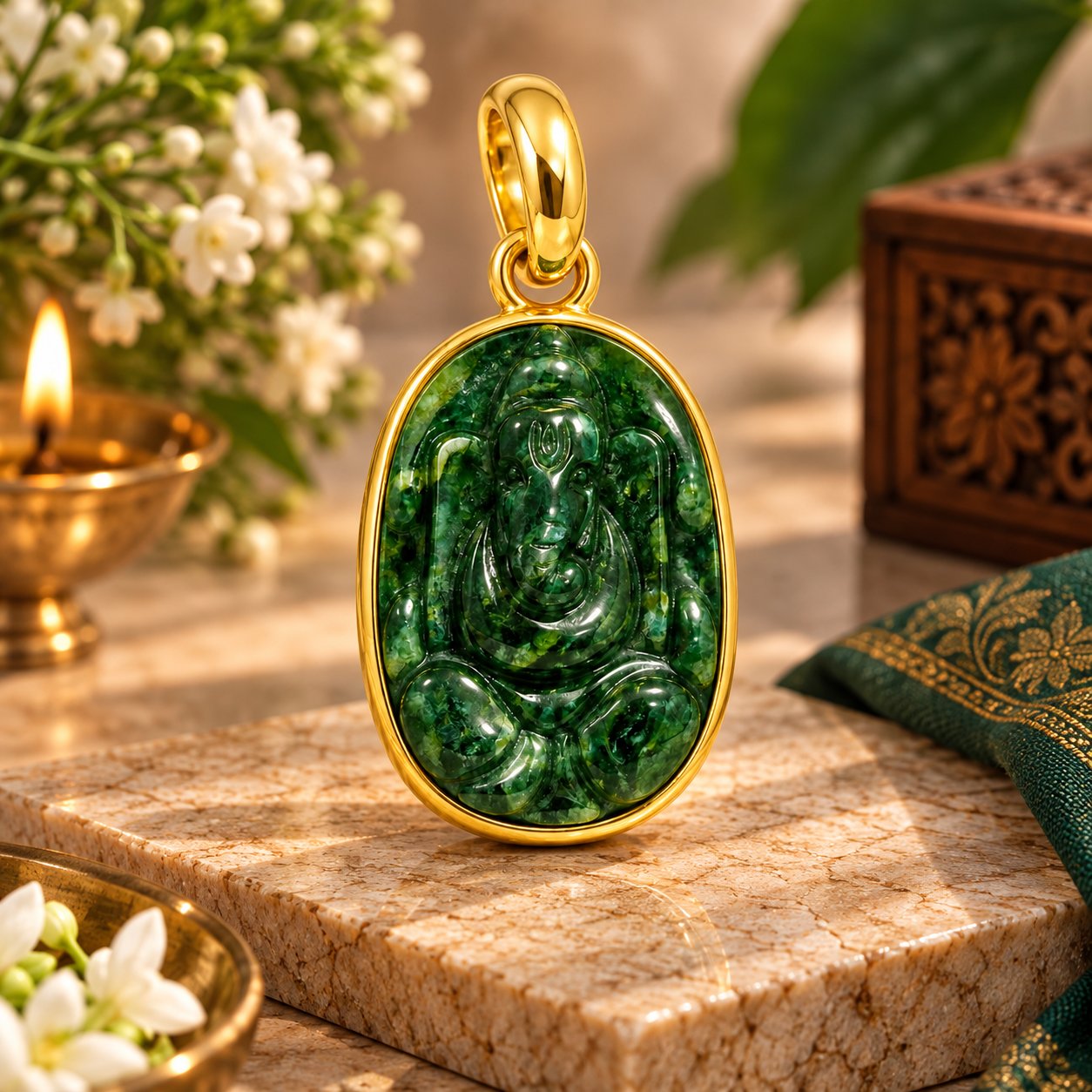 Green Jade Ganesha Pendant